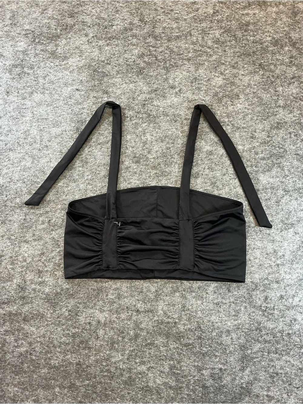 Frankie's Bikinis Y2K Black Ruched Bikini Top With Ties Size L